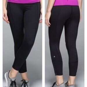 Lululemon Womens Runday Black Pink High Rise Ankle Zip Reflective Crop 8 Legging